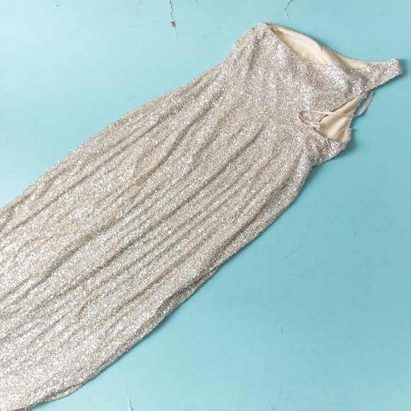 NEW Fashion Nova Luxe Gina Silver Sequin One Shoulder Thigh Slit Formal Dress 1X - Picture 10 of 10